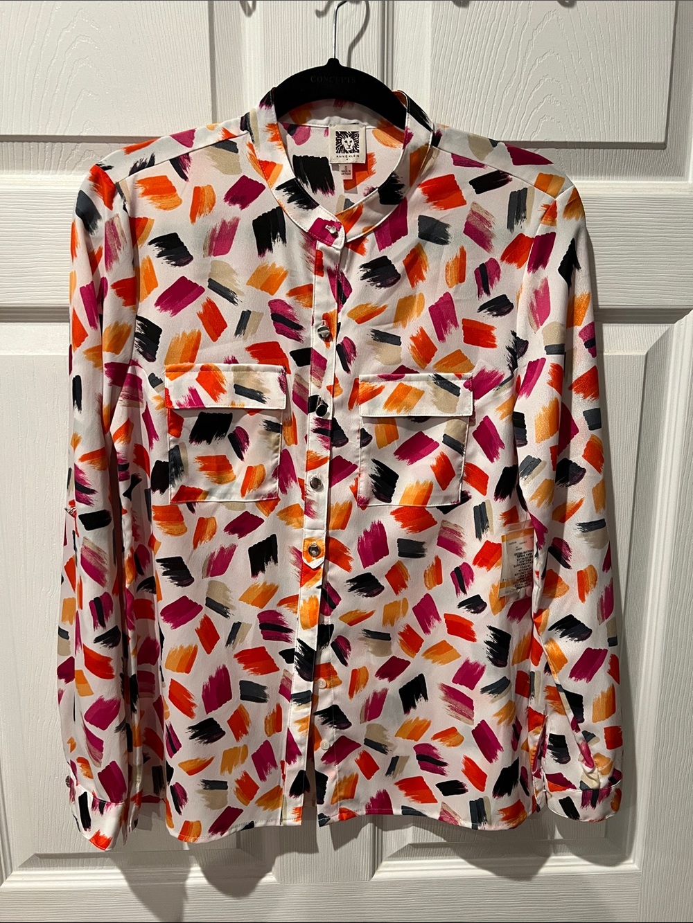 Anne Klein Multicolor Brushstroke Button-Front Top
